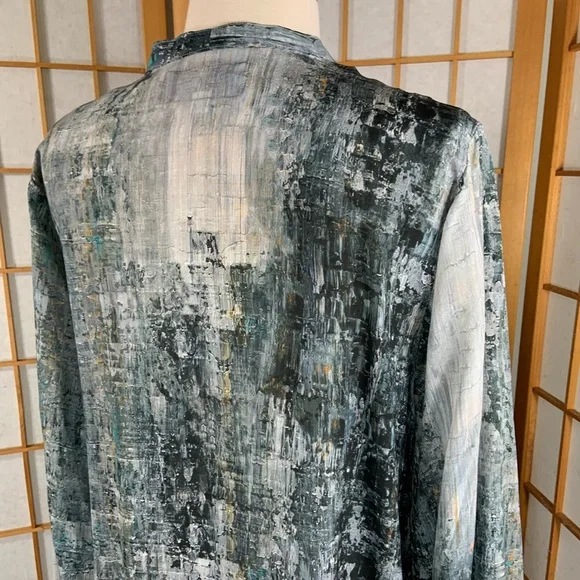 Johnny Was Pete and Greta silk blouse green and brown pattern. - Picture 6 of 14